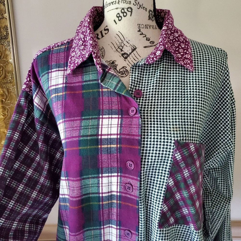 Vintage Bubblegrunge Mixed Pattern Oversized Flan… - image 1